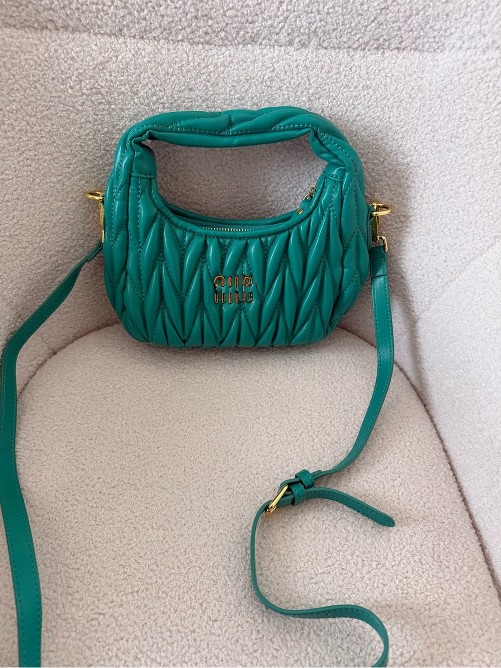 Teal Quilted Shoulder Bag with Gold Hardware